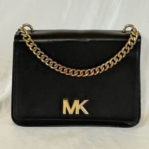 Michael Kors Whitney Black Leather Top Handle Flap Bag Gold Chain MK